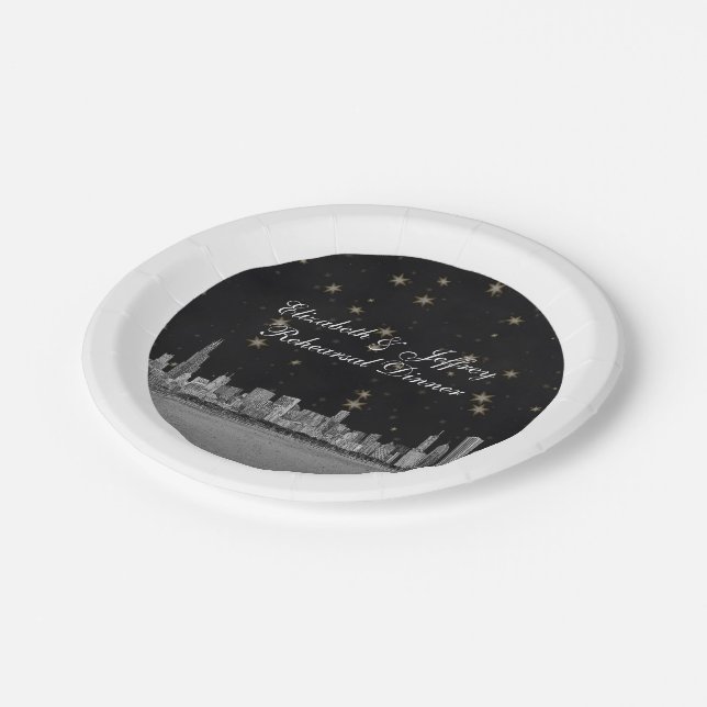 Chicago Skyline Black Gold Star S Paper Plates (Angled)