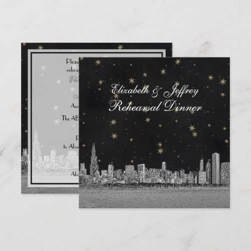 Chicago Skyline Black Gold Star S Rehearsal Invites