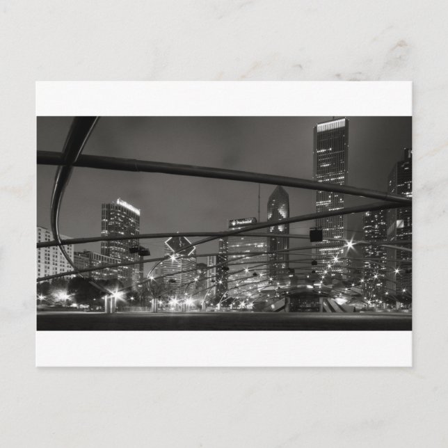 Chicago Skyline Black & White Postcard (Front)