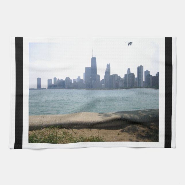 Chicago Skyline Bordered Kitchen Towel (Horizontal)