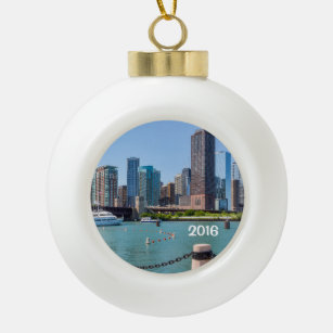 Chicago Skyline Ceramic Ball Christmas Ornament