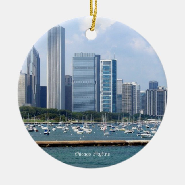 Chicago Skyline Ceramic Ornament (Front)