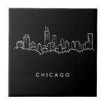 Chicago Skyline Ceramic Tile<br><div class="desc">This design features a hand drawn sketch of the city of Chicago skyline on a dark background.</div>