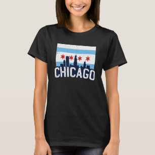 Chicago Skyline City Flag Illinois Souvenir Gift T-Shirt