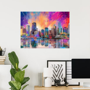 Chicago Skyline Colorful Abstract Art Poster