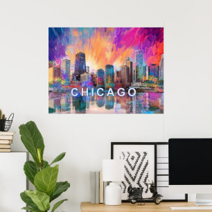 Chicago Skyline Colorful Abstract Art Poster
