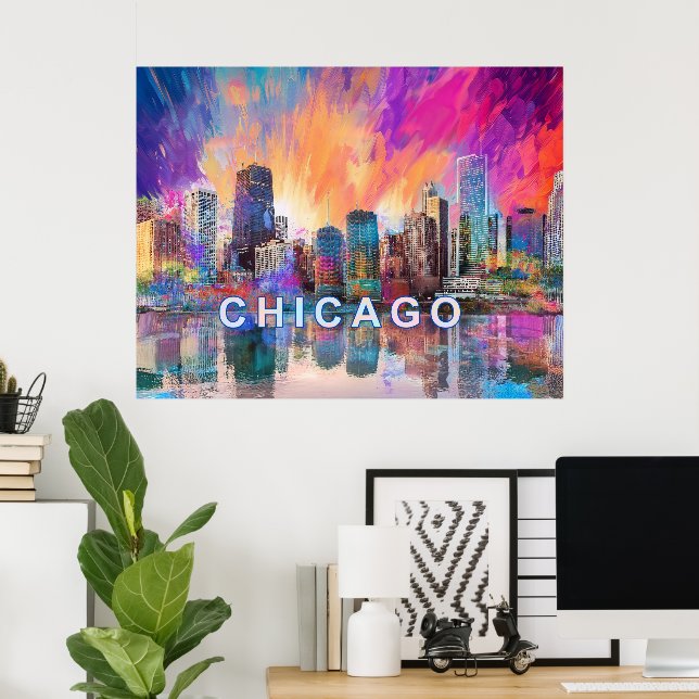 Chicago Skyline Colorful Abstract Art Poster (Home Office)