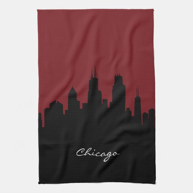 Chicago Skyline | Dark Red Towel (Vertical)