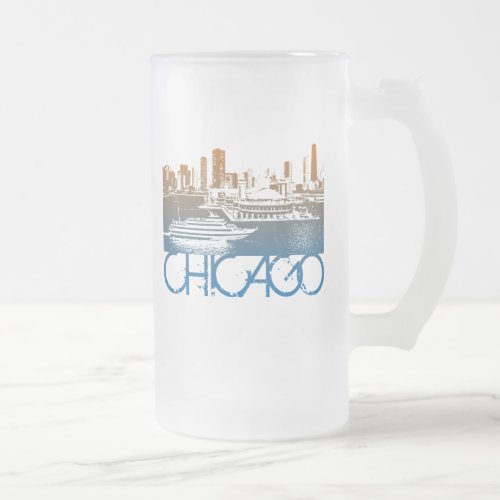 Chicago Skyline Design Frosted Glass Beer Mug