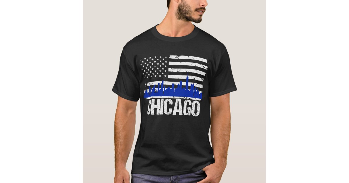 Chicago Flag - Distressed - Chicago Skyline - T-Shirt