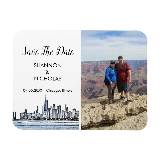 Chicago Skyline Engagement Photo Save The Date Magnet (Horizontal)
