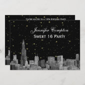 Chicago Skyline Etch Starry DIY BG SQ Sweet 16 H Invitation (Front/Back)