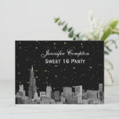 Chicago Skyline Etch Starry DIY BG SQ Sweet 16 H Invitation (Standing Front)
