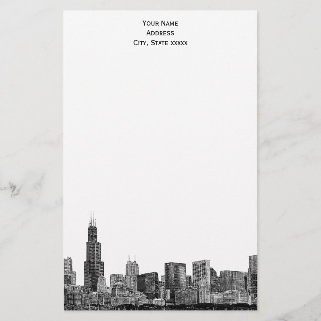 Chicago Skyline Etched 01 Stationery (Front)