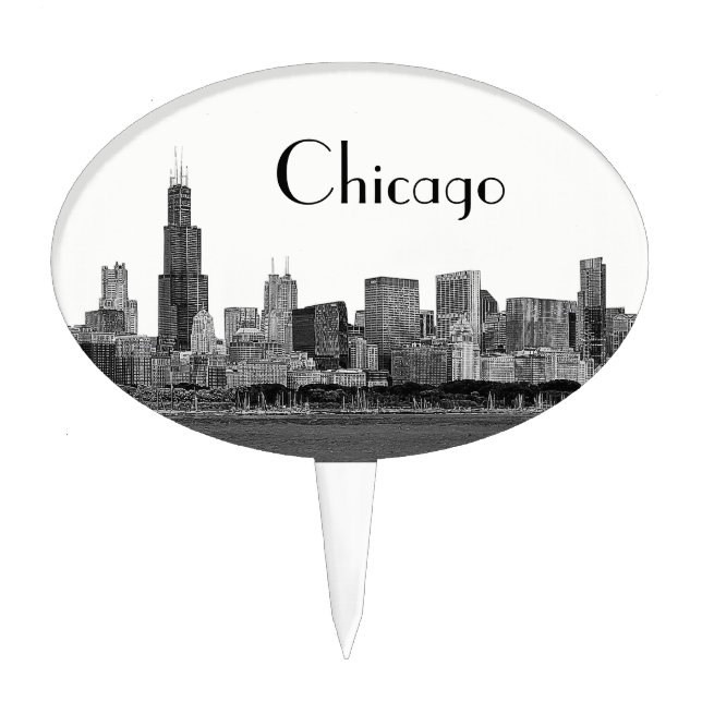 Chicago Skyline Etched Cake Pick (Front)