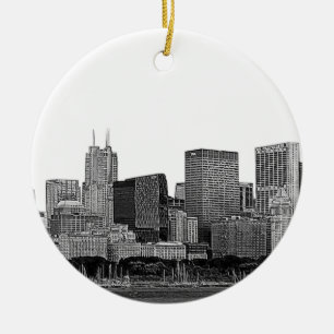 Chicago Skyline Etched Ceramic Ornament
