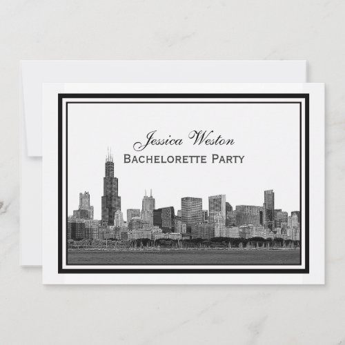 Chicago Skyline Etched Framed #2 H Bachelorette Personalized Invite