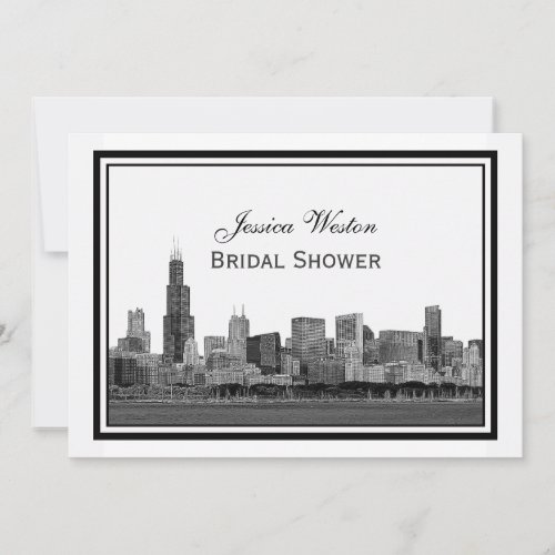 Chicago Skyline Etched Framed #2 H Bridal Shower Custom Invitation
