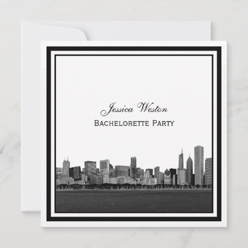Chicago Skyline Etched Framed Bachelorette Invitations