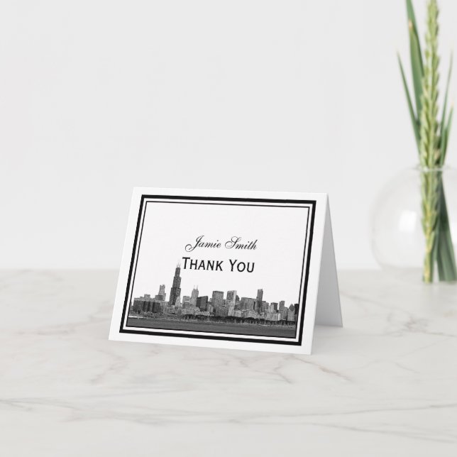 Chicago Skyline Etched Framed H Thank You Card (Front)