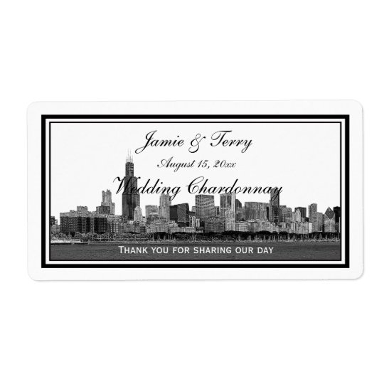 Chicago Skyline Etched Framed H Wine Label