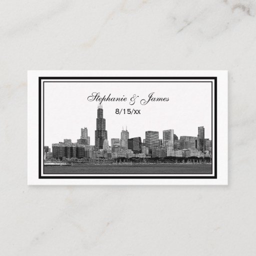 Customizable Chicago Skyline Etched Framed Place Cards Business Card Template