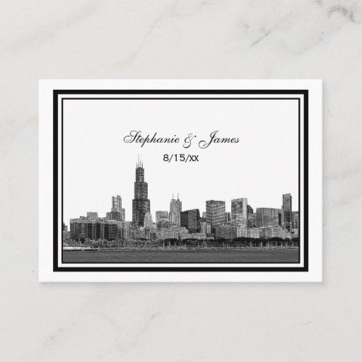 Customizable Chicago Skyline Etched Framed Place Cards #2 Business Card Templates
