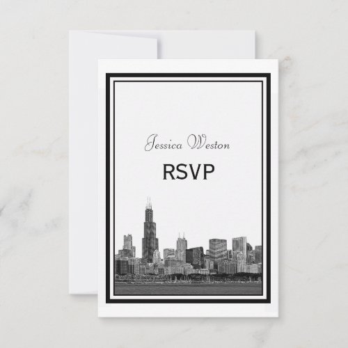 Chicago Skyline Etched Framed RSVP