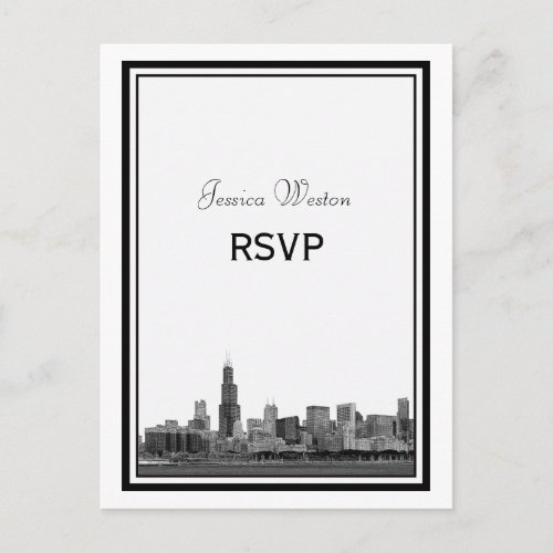 Chicago Skyline Etched Framed RSVP 1 Invitation Postcard