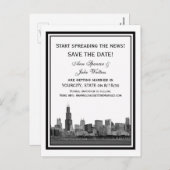 Chicago Skyline Etched Framed Save the Date Announcement Postcard (Front/Back)