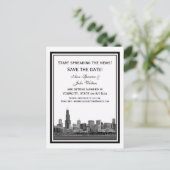 Chicago Skyline Etched Framed Save the Date Announcement Postcard (Standing Front)
