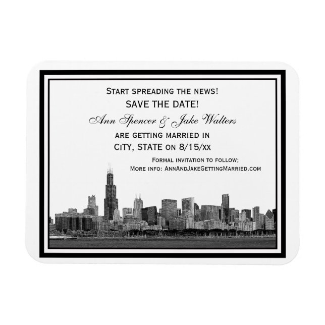 Chicago Skyline Etched Framed Save the Date Magnet (Horizontal)