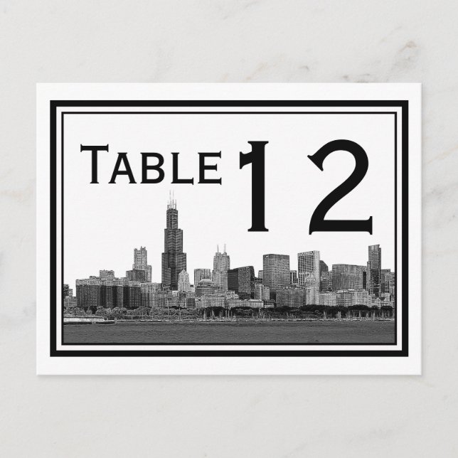Chicago Skyline Etched Framed Table Number (Front)