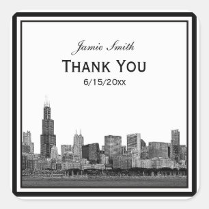 Chicago Skyline Etched Framed Thank You Square Sticker