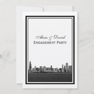 Chicago Skyline Etched Framed V Engagement Invitation