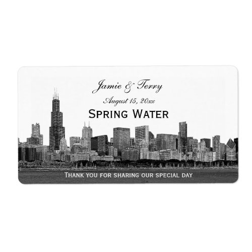 Chicago Skyline Etched H Water Bottle Label