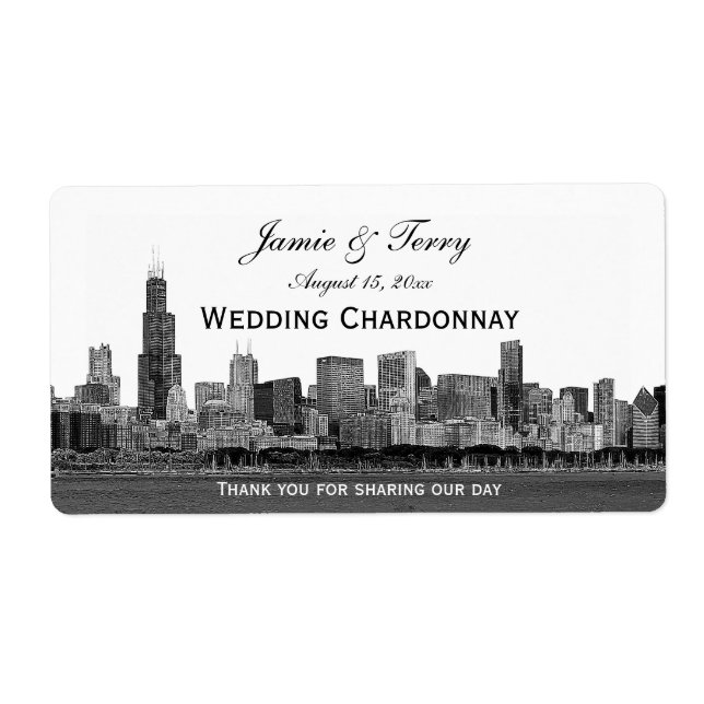 Chicago Skyline Etched H Wine Label (Front)