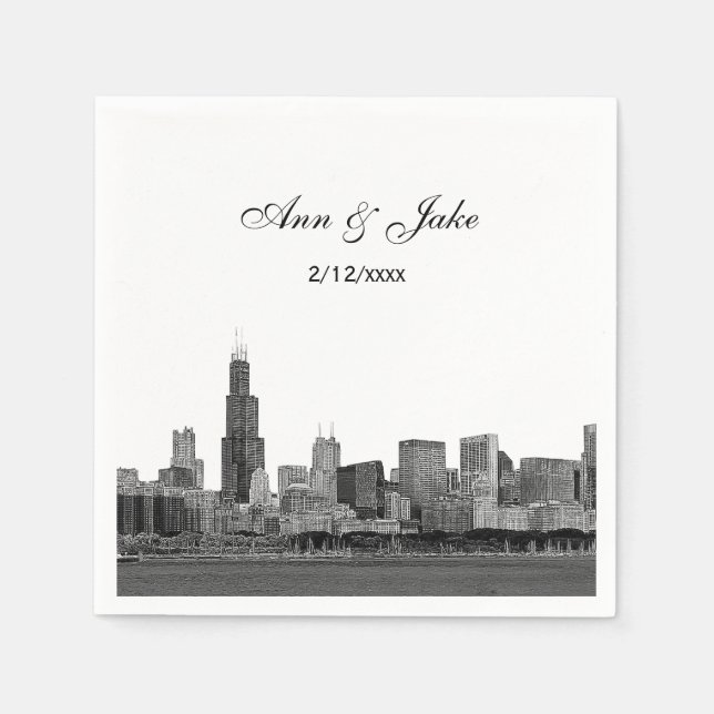 Chicago Skyline Etched Look Skyline Wedding Napkins (Front)