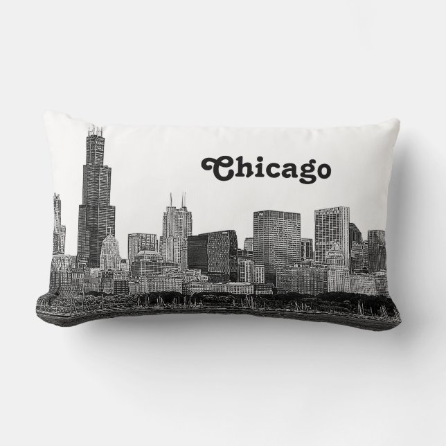 Chicago Skyline Etched Lumbar Pillow (Front)