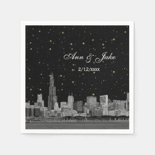 Chicago Skyline Etched Starry DIY BG Color Wedding Paper Napkins