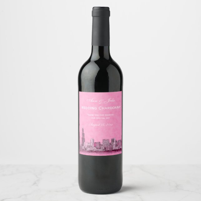 * Chicago Skyline Etched Starry DIY BG Color Wine Label (Front)