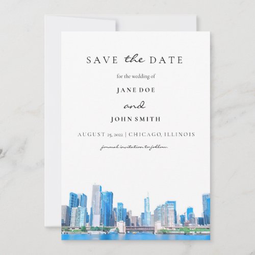 Chicago Skyline flat Save The Date Card