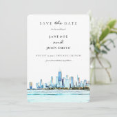 Chicago Skyline flat Save The Date Card (Standing Front)