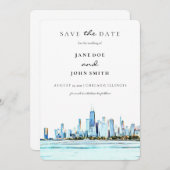 Chicago Skyline flat Save The Date Card (Front/Back)