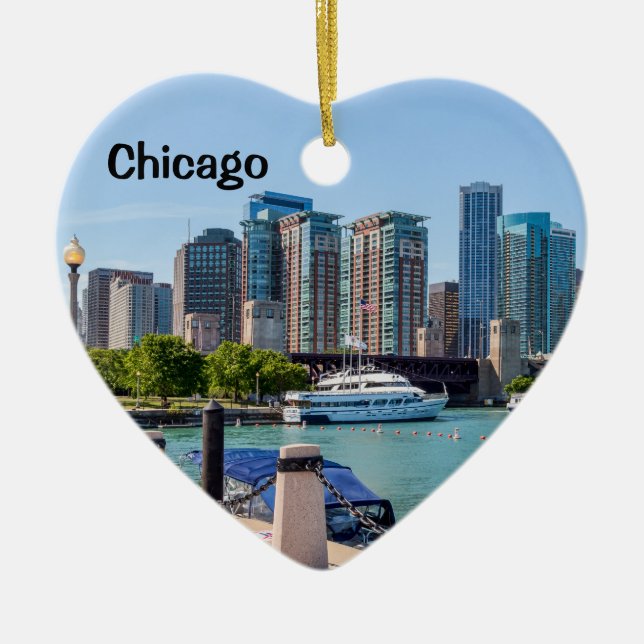 Chicago Skyline from Grant Park Ceramic Ornament (Front)