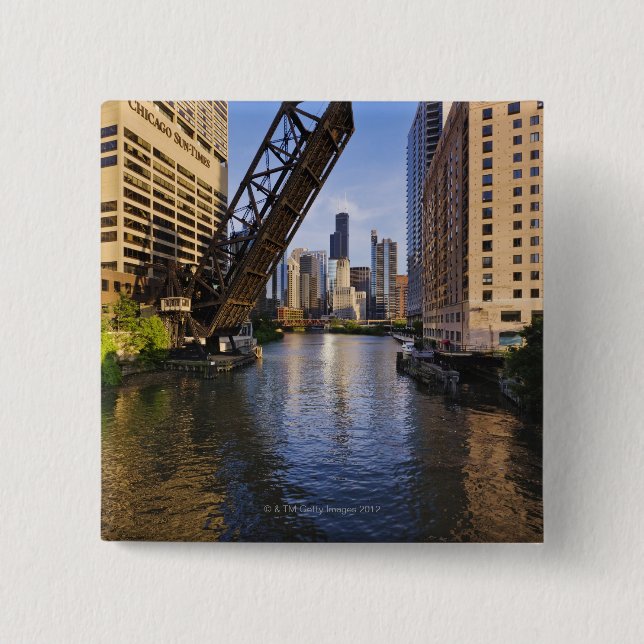 Chicago Skyline from the Kinzie St Bridge Button (Front)