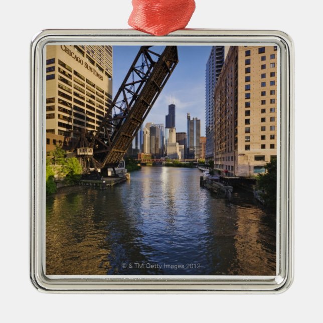 Chicago Skyline from the Kinzie St Bridge Metal Ornament (Front)