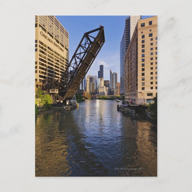 Chicago Skyline from the Kinzie St Bridge Postcard (Front)