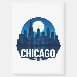 Chicago Skyline Full Moon Cityscape Design Magnet