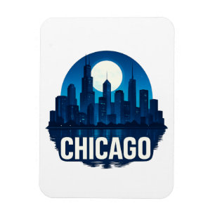 Chicago Skyline Full Moon Cityscape Design Magnet